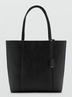 Mango Black Pebbled faux Leather Tote with Long Handles
